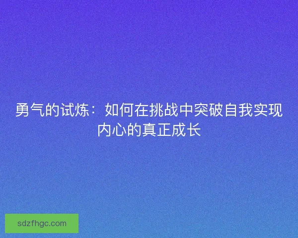 勇气的试炼：如何在挑战中突破自我实现内心的真正成长
